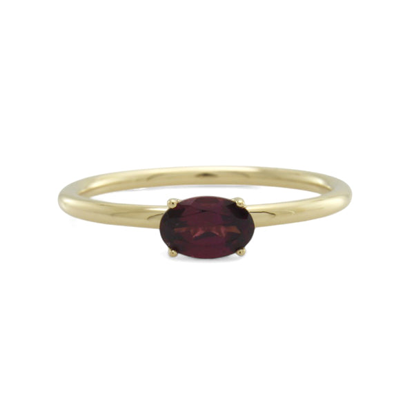 Rhodolite Garnet Oval Cut Ring - 9ct Yellow Gold