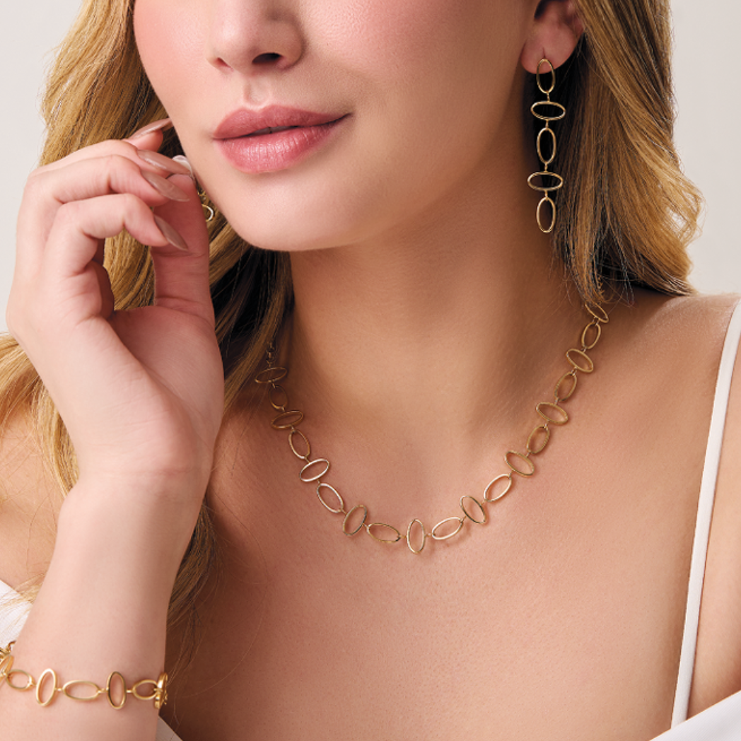 Oval Link Bundle with Necklace, Bracelet and Earrings in Solid 18k Yellow Gold