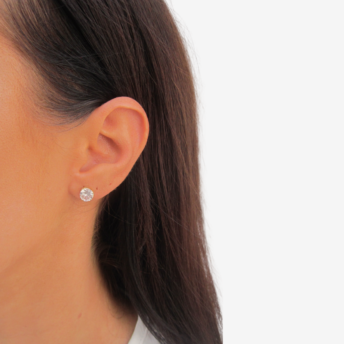 Round Signature Zirconia Stud Earrings 7mm in 18k Yellow Gold