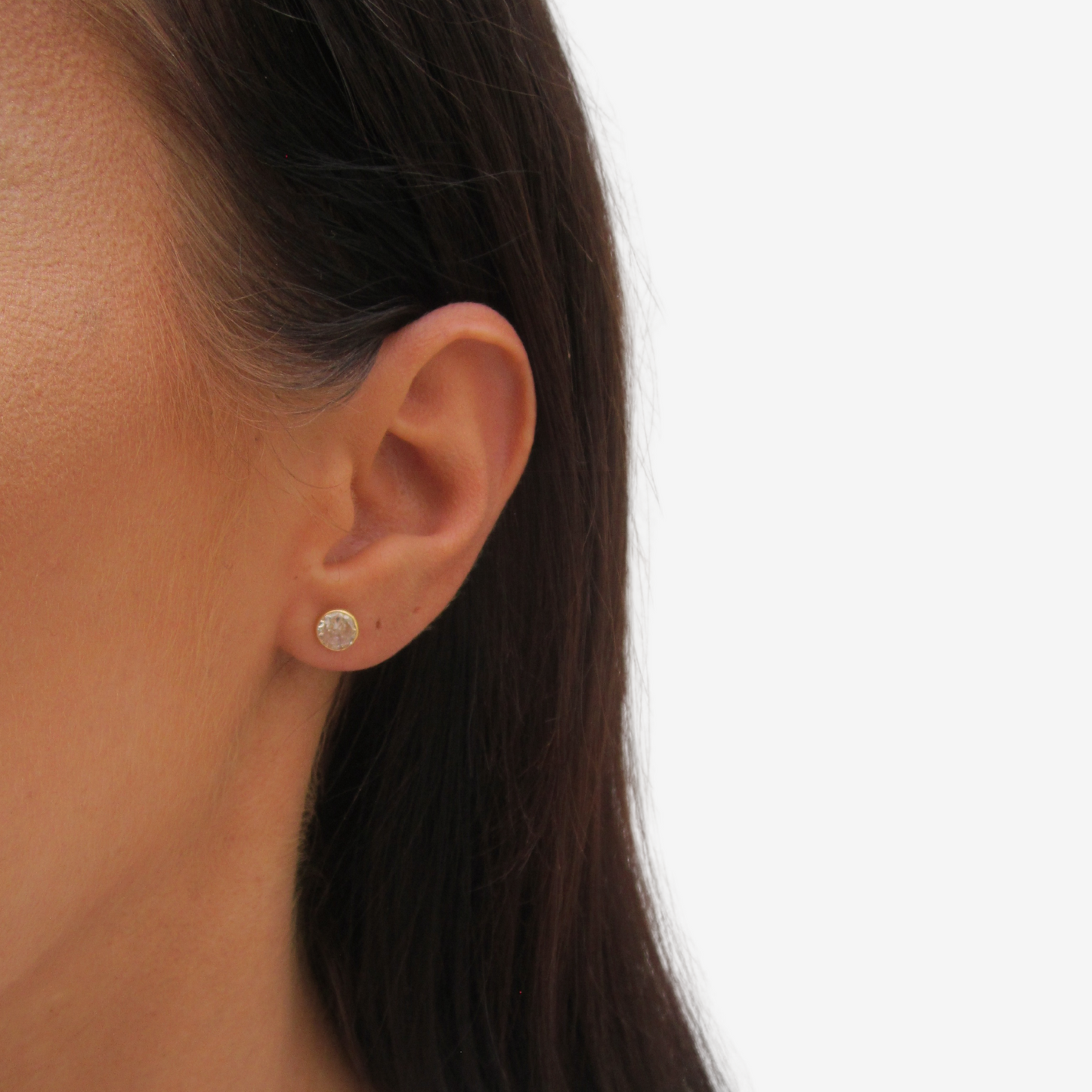 Round Signature Zirconia Stud Earrings 4mm in 18k Yellow Gold