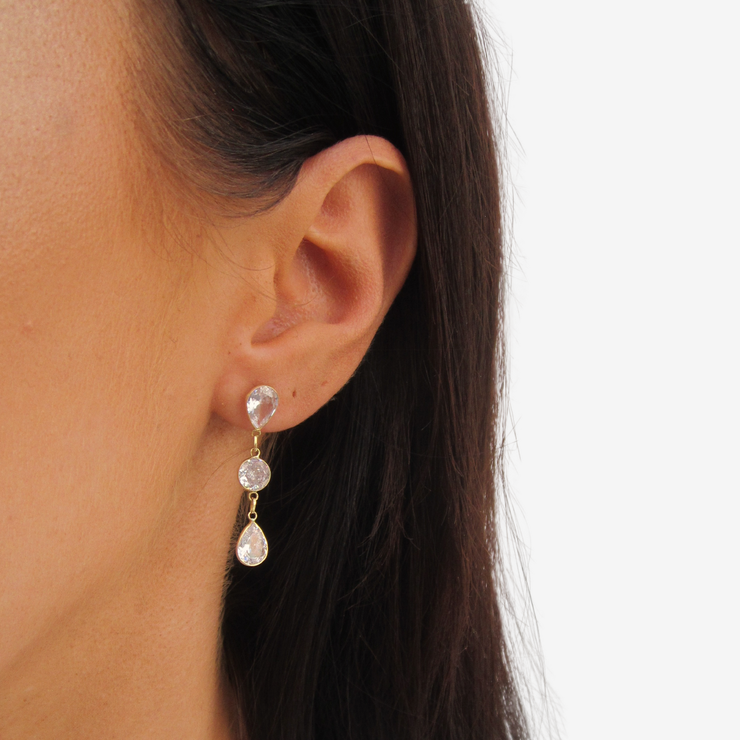 Three Stone Drop Earrings Signature Zirconia in 18k Yellow Gold