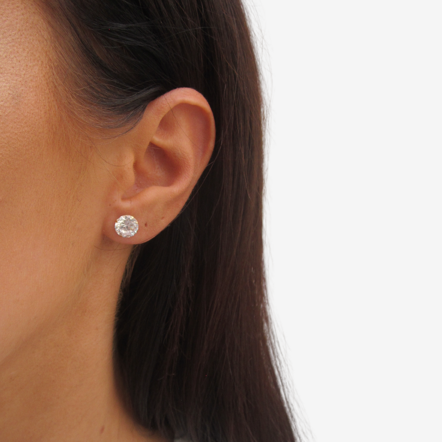 Round Signature Zirconia Stud Earrings 8mm in 18k  Yellow Gold