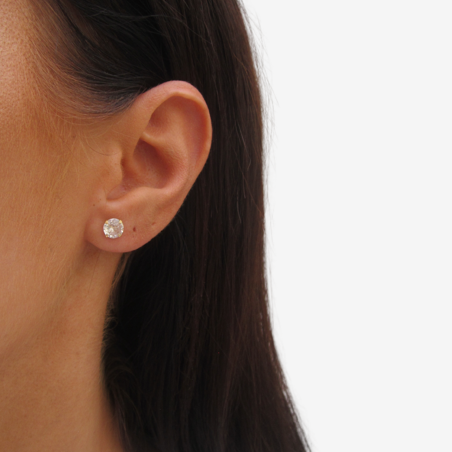 Round Signature Zirconia Stud Earrings 6mm in 18k Yellow Gold