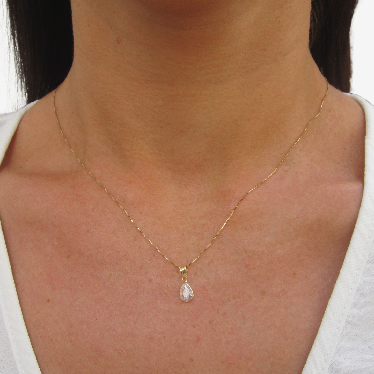 Drop Signature Zirconia Pendant in 18k Yellow Gold