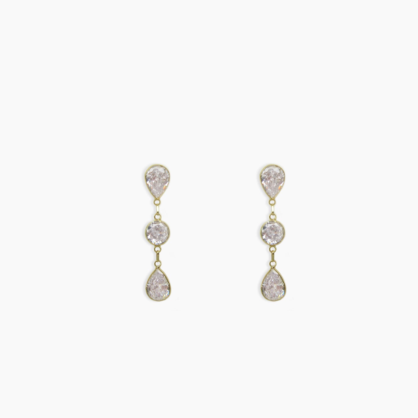 Three Stone Drop Earrings Signature Zirconia in 18k Yellow Gold