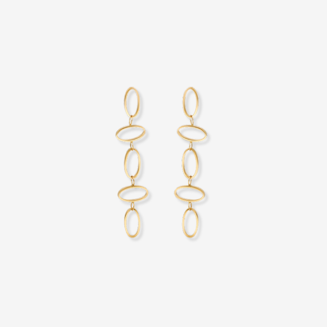 Oval Link Dangle Earrings in Solid 18k Yellow Gold