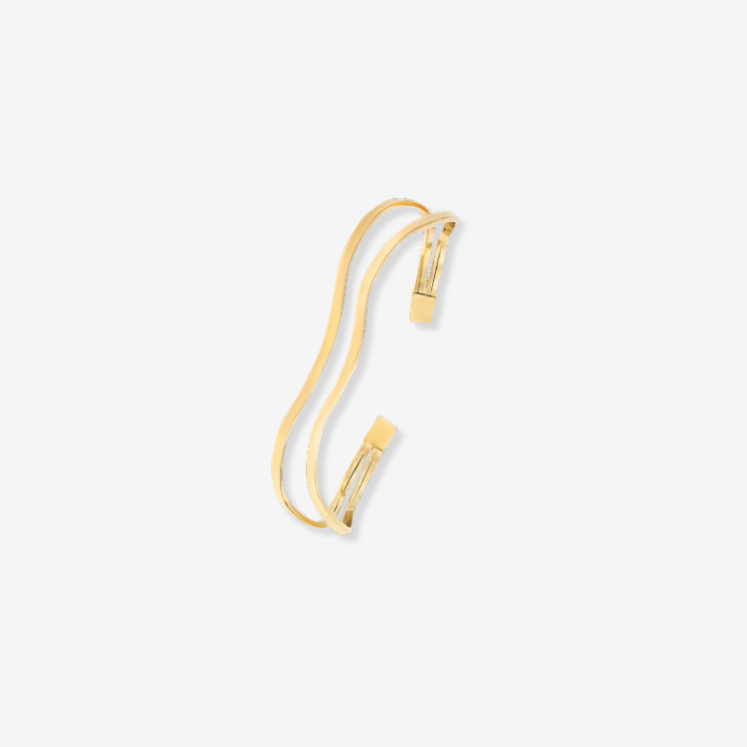 Wave Cuff Bangle in Solid 18k Yellow Gold
