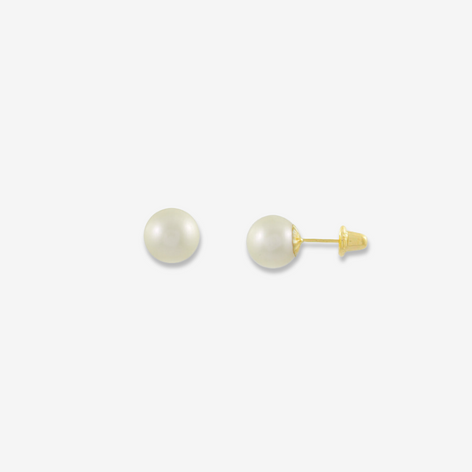 Natural Pearl stud earring in 18k Yellow Gold 8mm