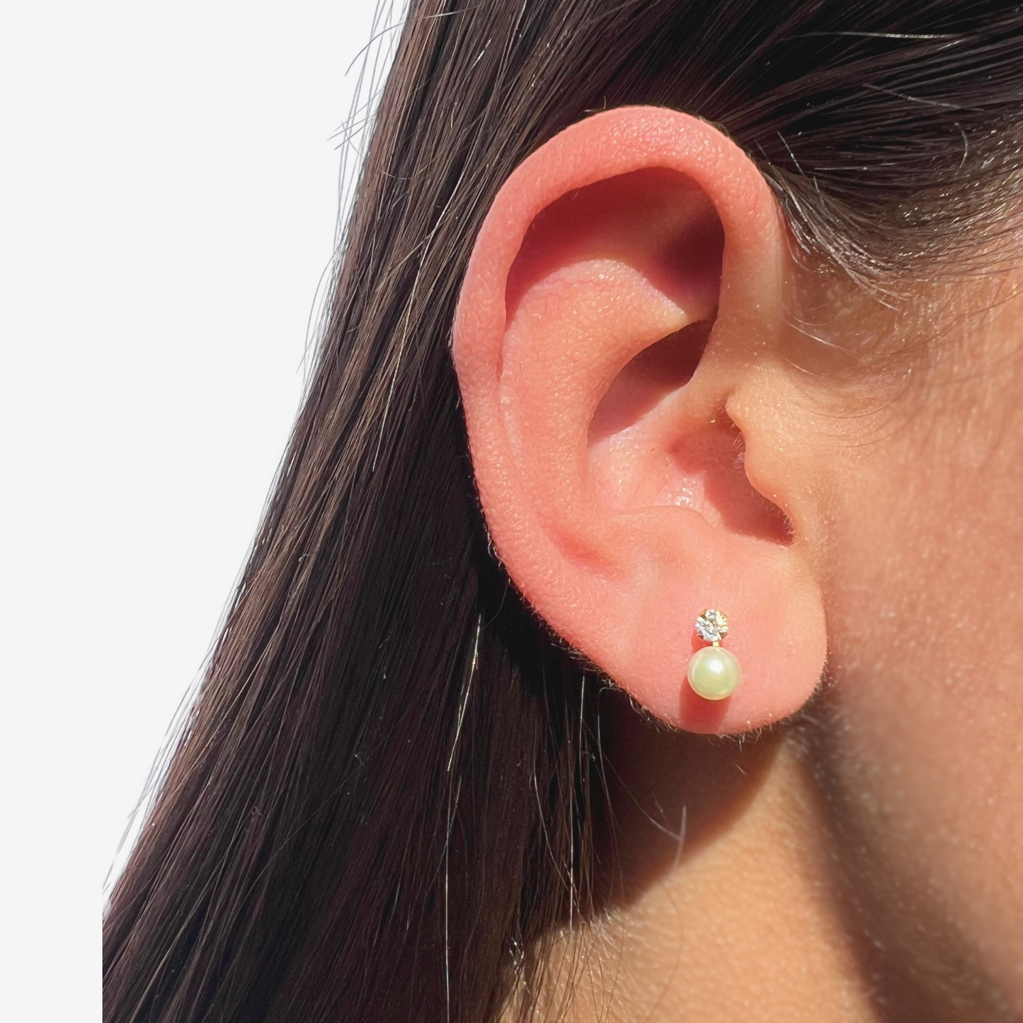 Natural Pearl and Signature Zirconia Pair Earring in 18k Yellow Gold