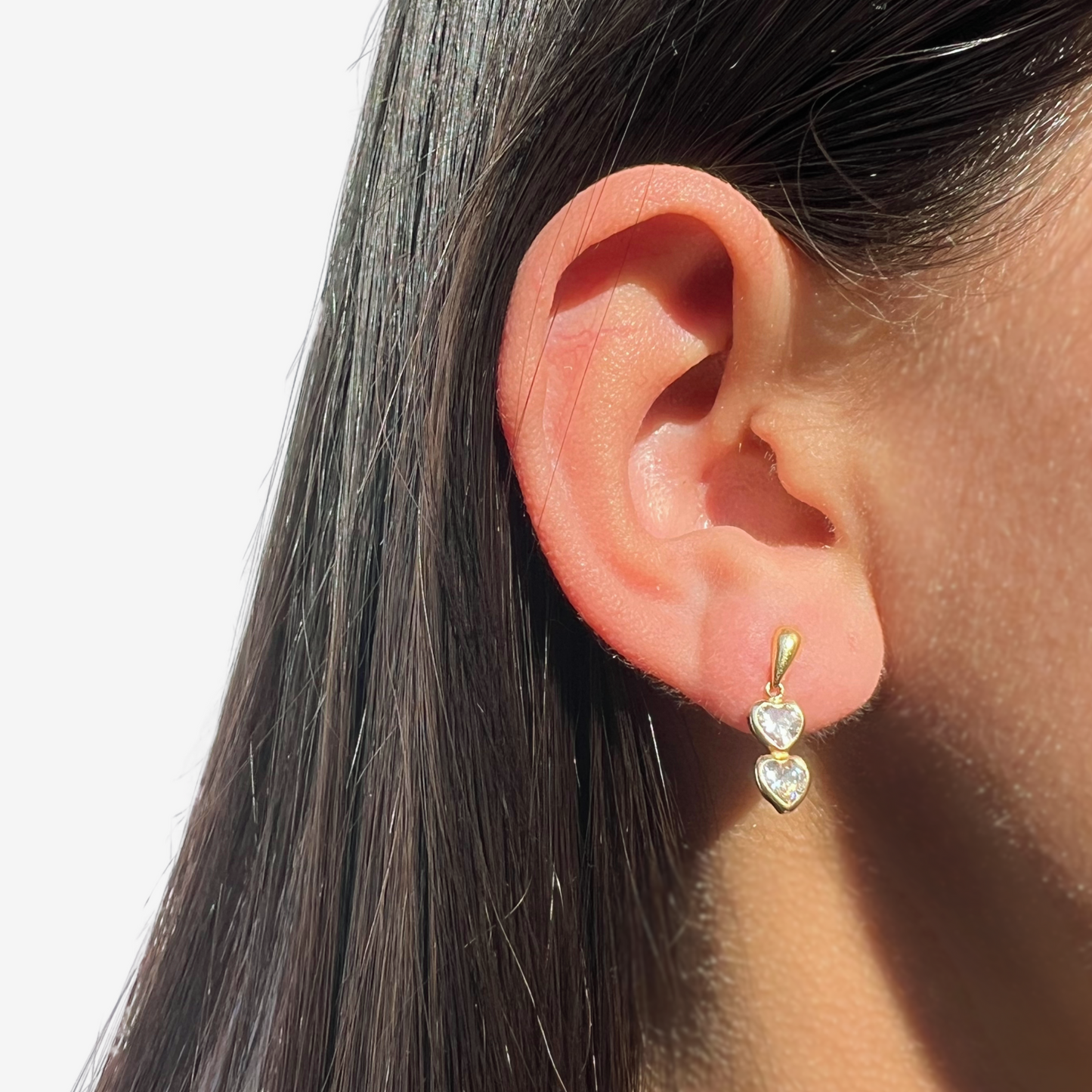 Double Heart Earring Signature Zirconia in 18k Yellow Gold