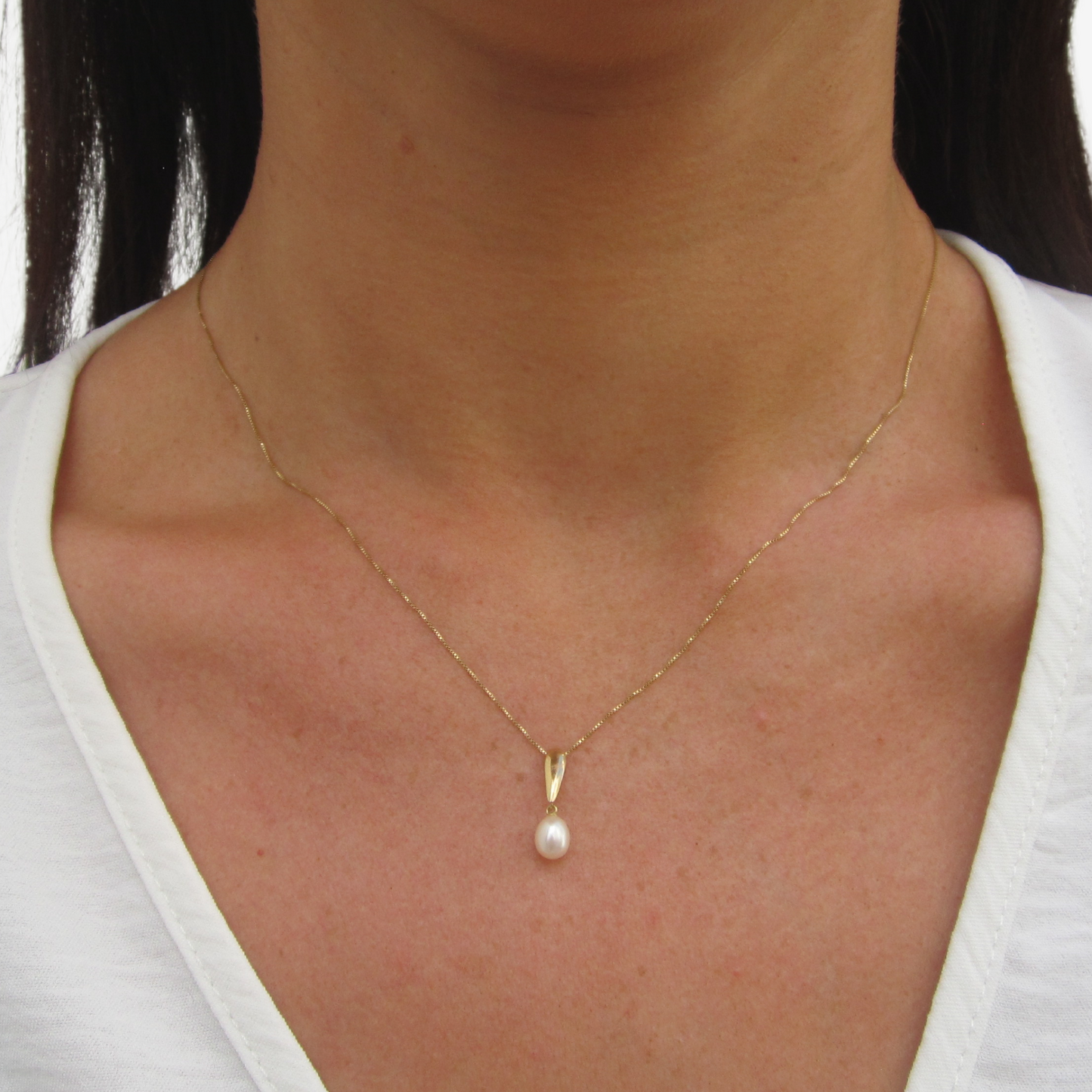 Natural Pearl Biwa Drop Pendant in 18k Yellow Gold