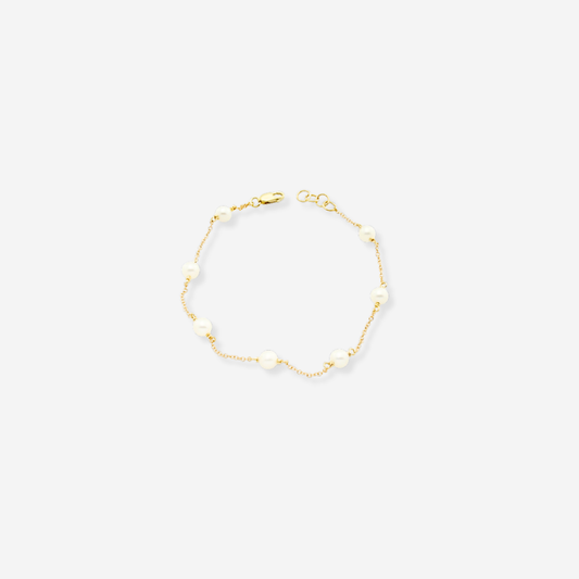 White Freshwater Pearl Bracelet - 9ct Yellow Gold