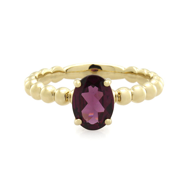 Rhodolite Garnet Oval Cut Ring - 9ct Yellow Gold