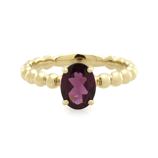 Rhodolite Garnet Oval Cut Ring - 9ct Yellow Gold