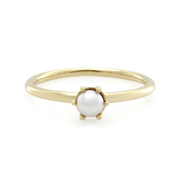 White Freshwater Pearl Round Ring - 9ct Yellow Gold