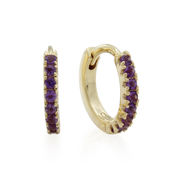 Amethyst Round Cut Earrings - 9ct Yellow Gold