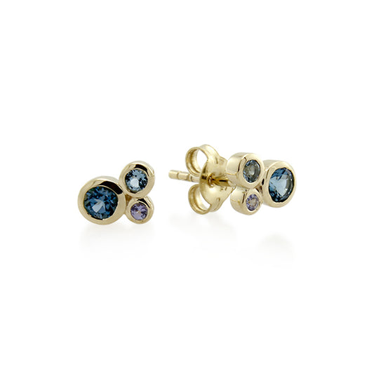 Blue Topaz & Tanzanite Mix Earrings - 9ct Yellow Gold