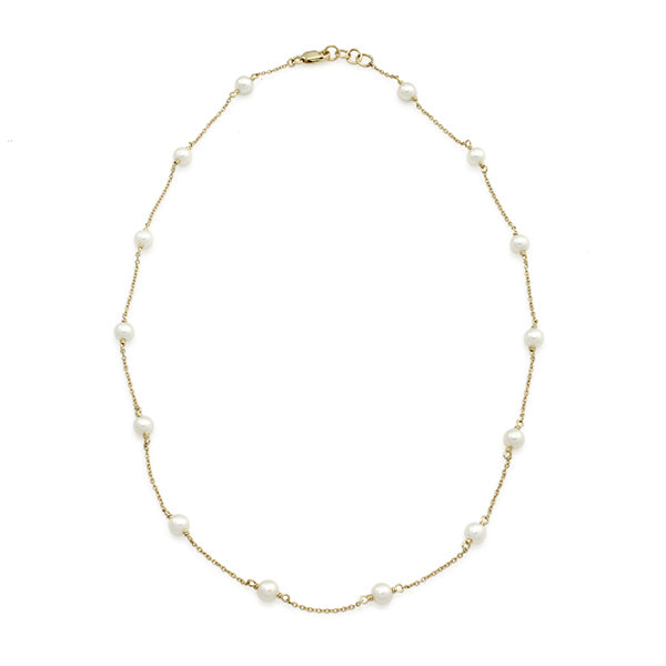 White Freshwater Pearl Necklace 42cm - 9ct Yellow Gold