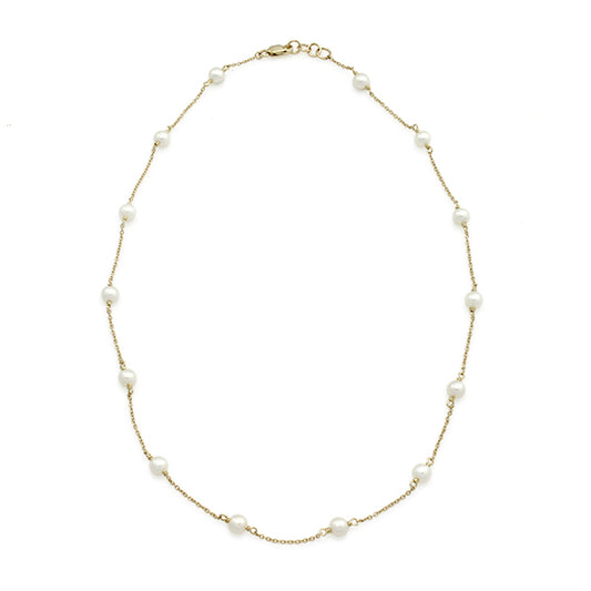 White Freshwater Pearl Necklace 42cm - 9ct Yellow Gold