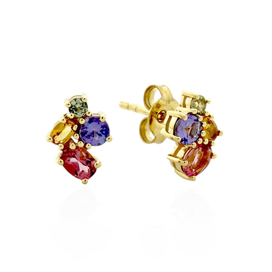 Citrine, Green Sapphire & Tanzanite Earrings - 9ct Yellow Gold