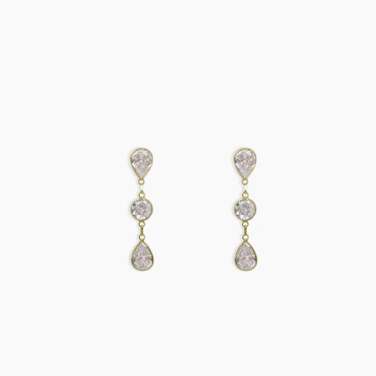 3 Stone Drop Earrings Cubic Zirconia 18ct Yellow Gold